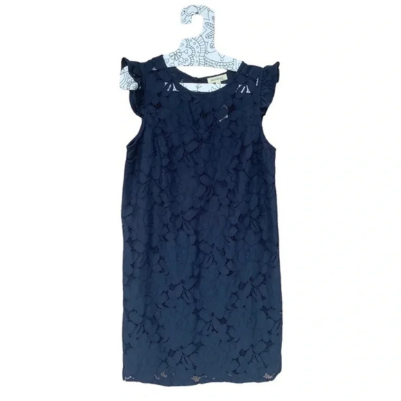 NWT MONTEAU Los Angeles Navy Blue Lace Shift Mini Dress Short Flutter Sleeve - Picture 1 of 9